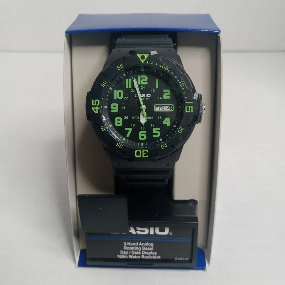 Casio MRW-200H-3BV Quartz Dive Watch 10ATM Resin Band Black Lime Green New